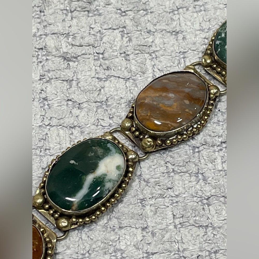 Antique Southwestern Navajo Victorian Specimen Agate Chunky Metal Chain Belt - Picture 15 of 17